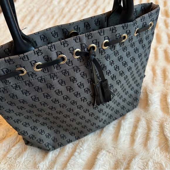 Y2K Vintage Dooney & Bourke Grey Black Monogram Handbag Canvas Shoulder Bag Tote - Picture 2 of 14
